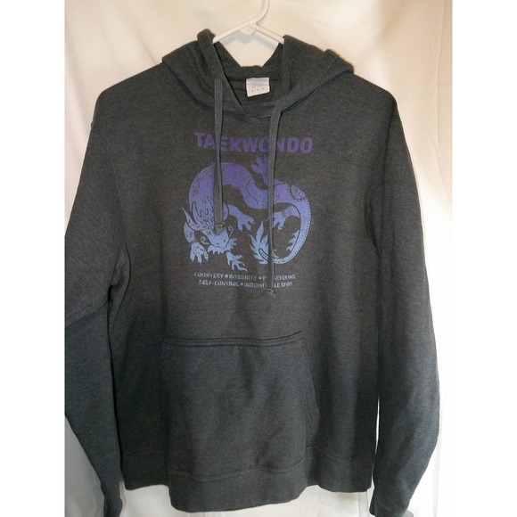 Taekwondo Hoodie Dragon Graphic Pullover‎ Sweatshirt Martial Arts Gray M - Picture 1 of 3